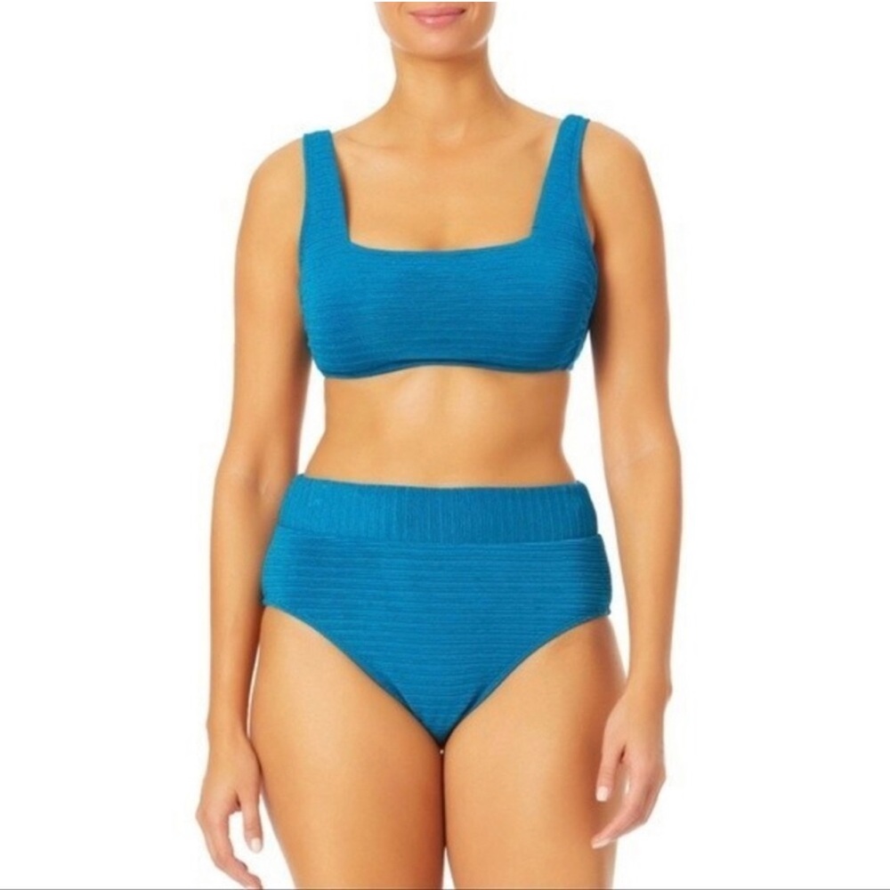 Time & True Women’s Textured Ribbed Bikini‎ Set Sz M (8-10) Turquoise Blue